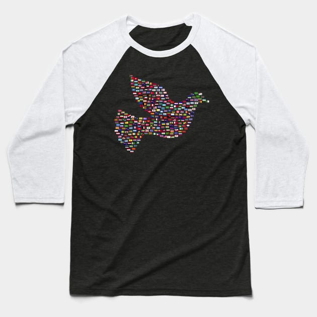 International Day of Peace - Flags of the World - Peace Dove Baseball T-Shirt by Sanu Designs